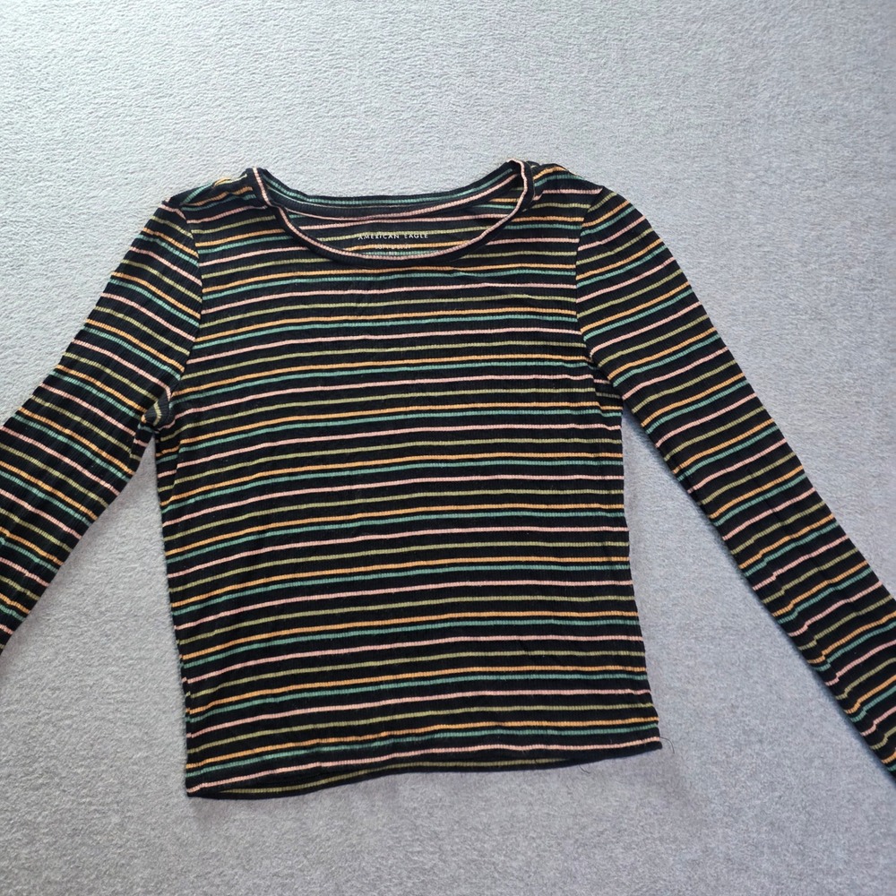 American Eagle Ribbed Striped Long Sleeve Top Womens XS Soft & Sexy Vintage Y2k